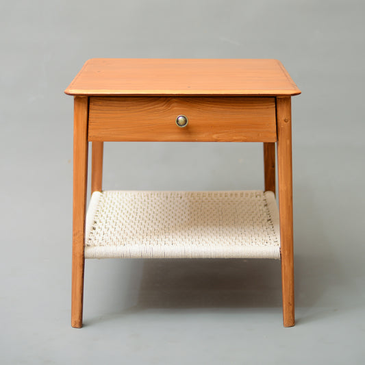 Mid-century Nighstand with Hand-Woven Shelf