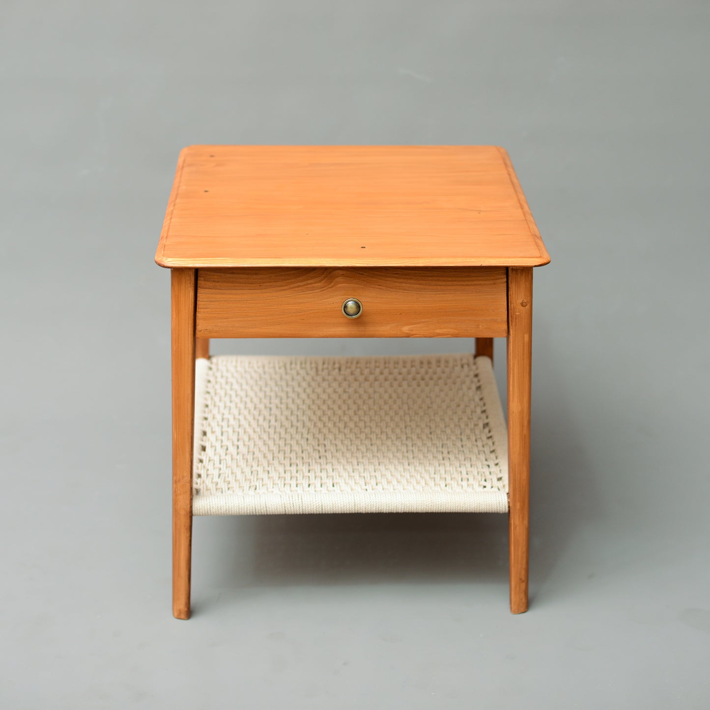 Mid-century Nighstand with Hand-Woven Shelf